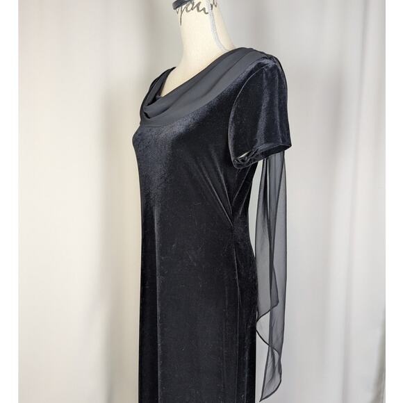 90s Vintage Velvet Short Sleeve Midi Formal Dress Gown With Chiffon Scarf Black - Picture 16 of 16